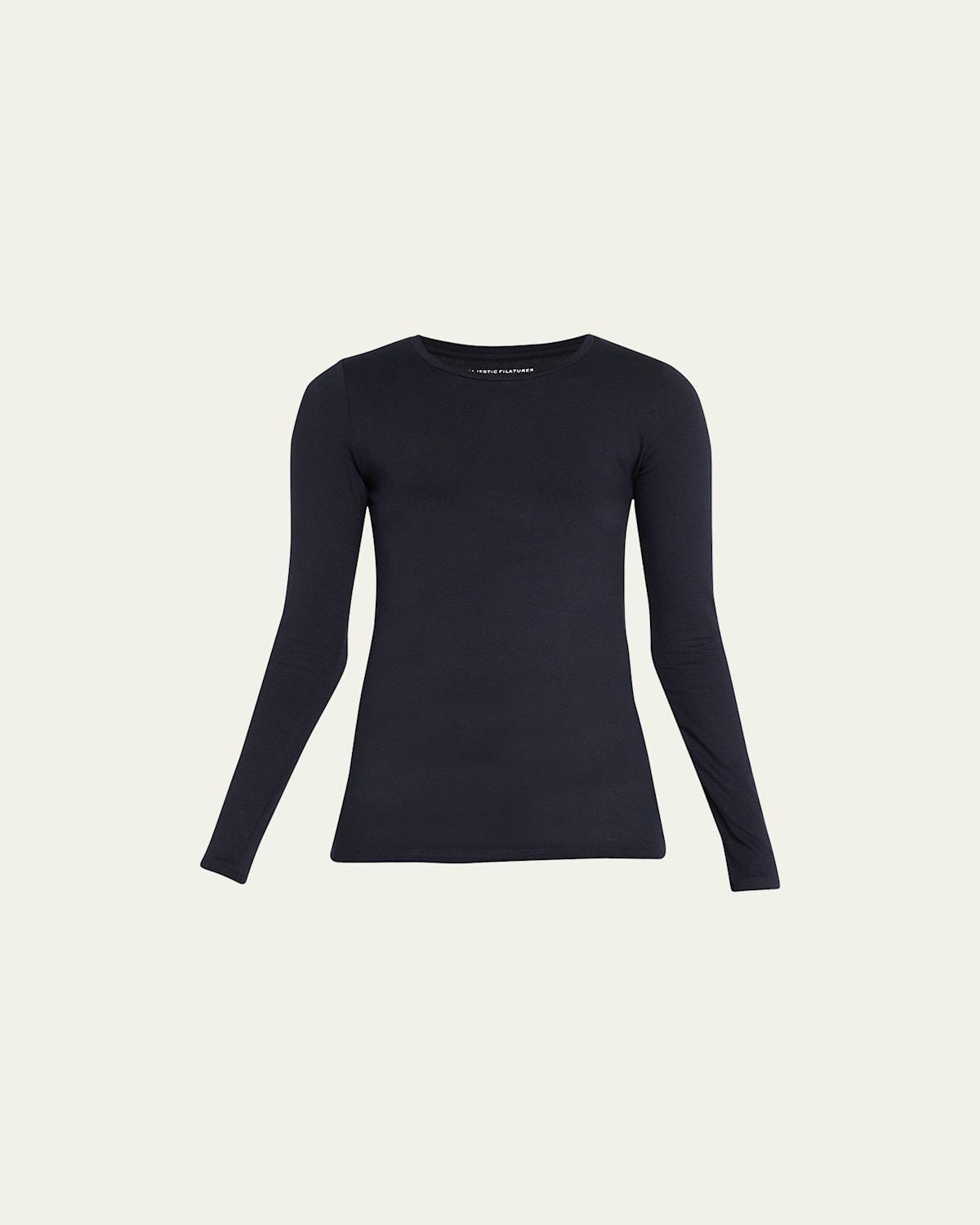 Soft Touch Flat-Edge Long-Sleeve Crewneck Top Product Image