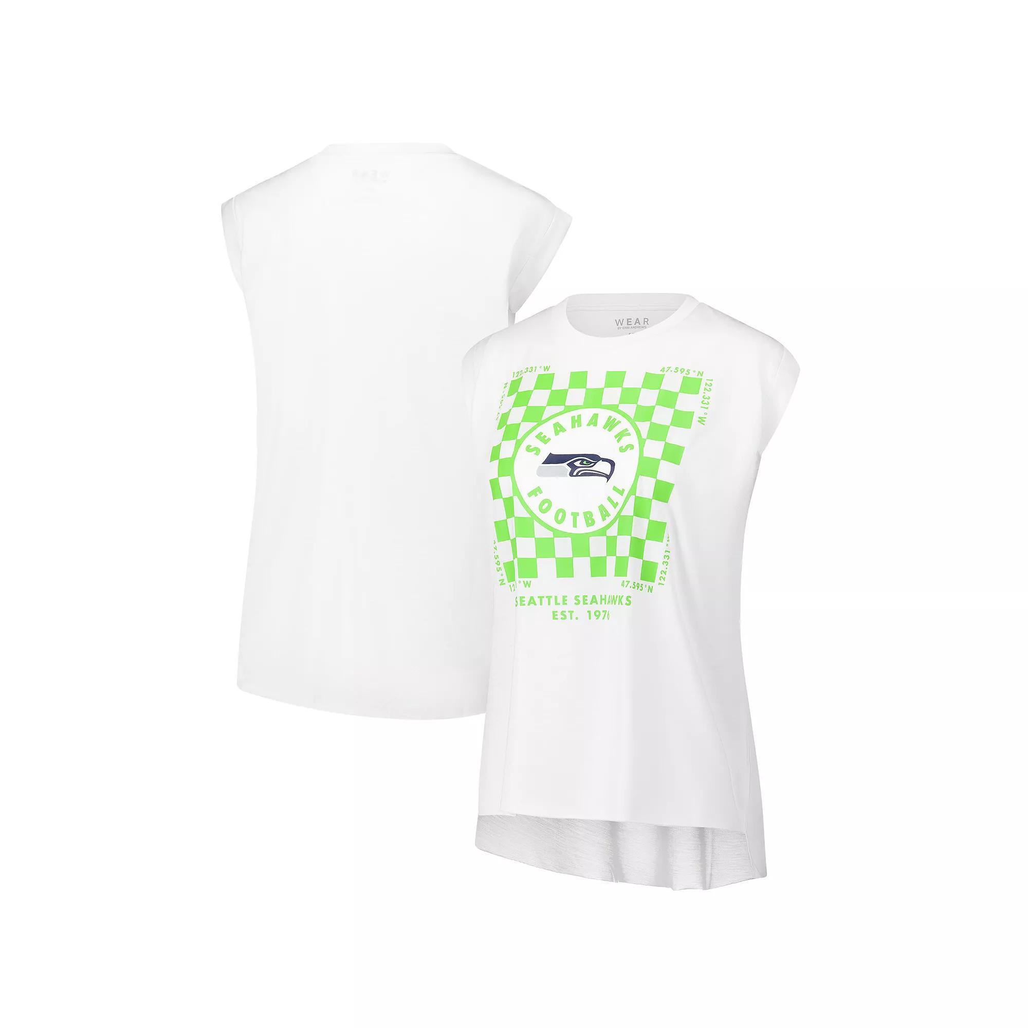 Women's WEAR by Erin Andrews White Seattle Seahawks Checker Muscle Tank Top,  Product Image