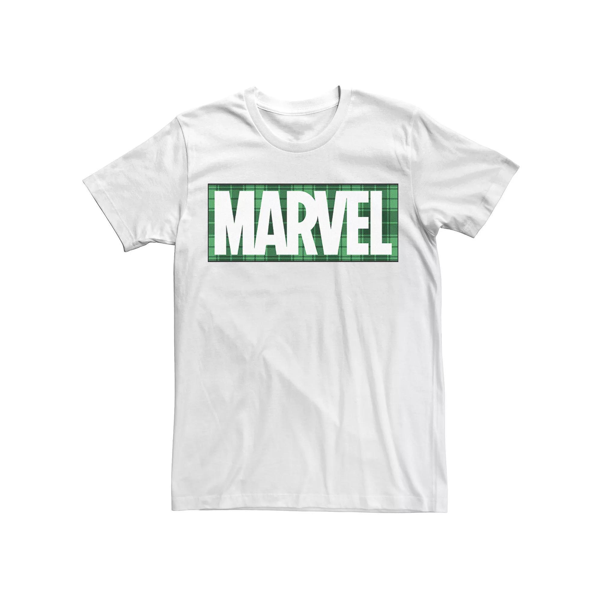 Men's Marvel Comics St. Patrick's Day Plaid Logo Tee, Size: XL, White Product Image