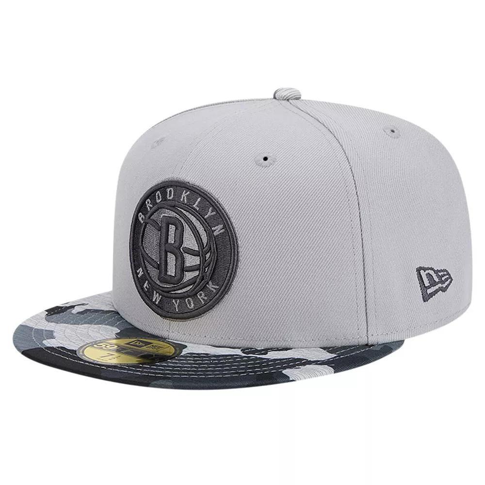 Men's New Era Gray Brooklyn Nets Active Color Camo Visor 59FIFTY Fitted Hat,  Product Image