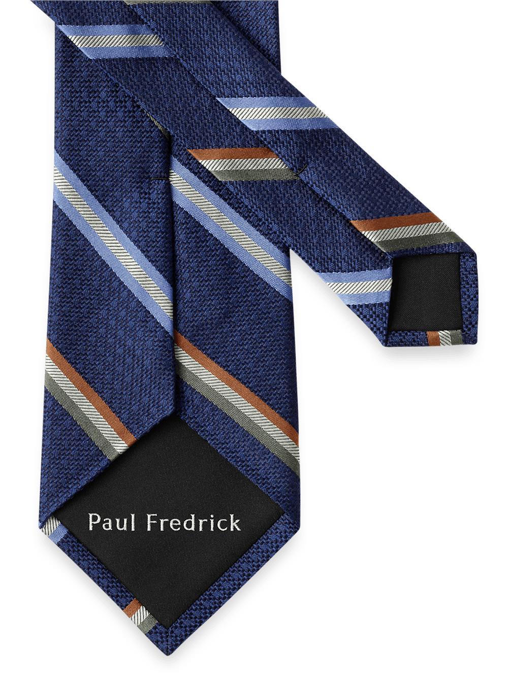 Stripe Woven Silk Tie - Navy Multi Product Image