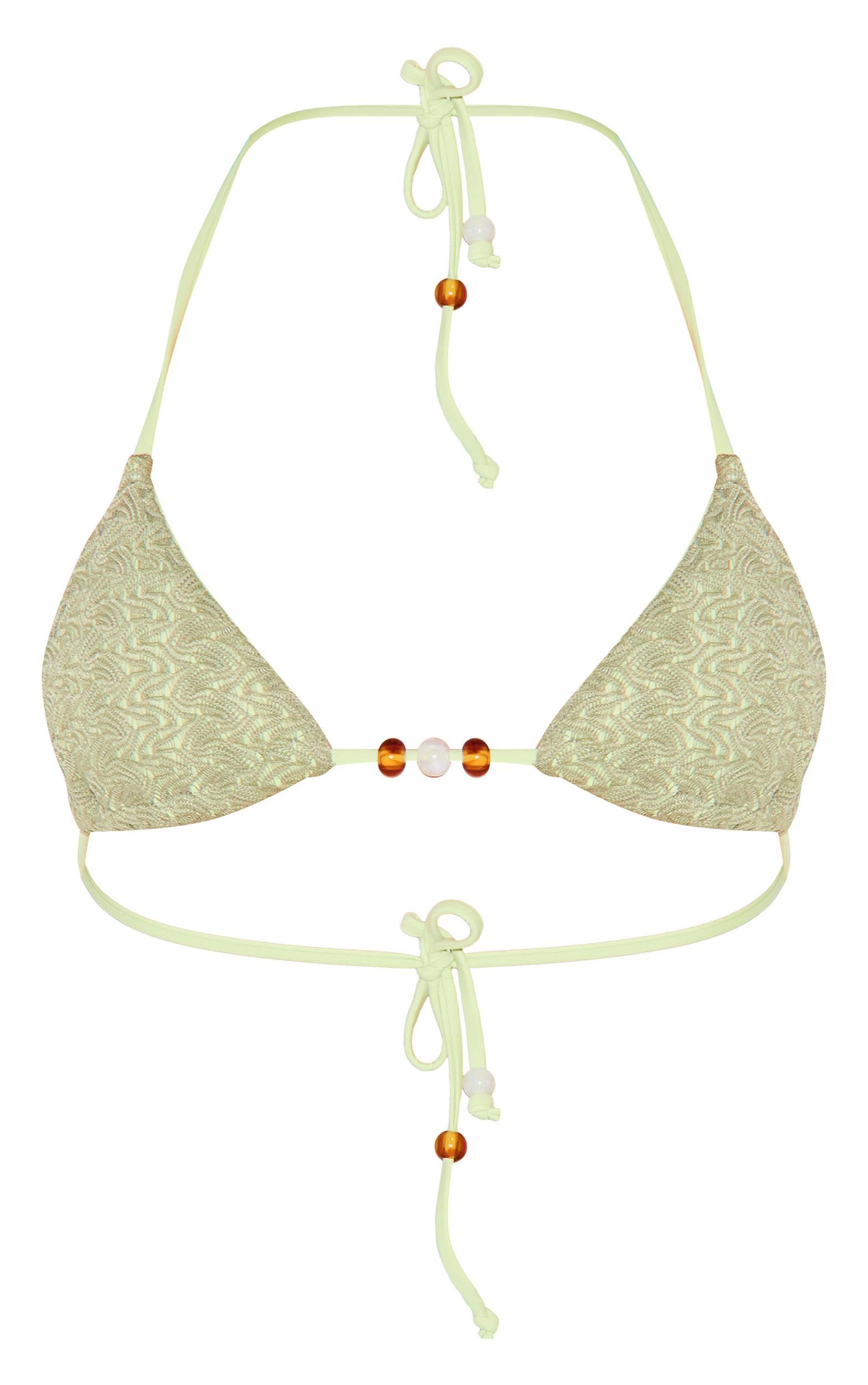 Sage Green Textured Bead Detail Triangle Bikini Top Product Image