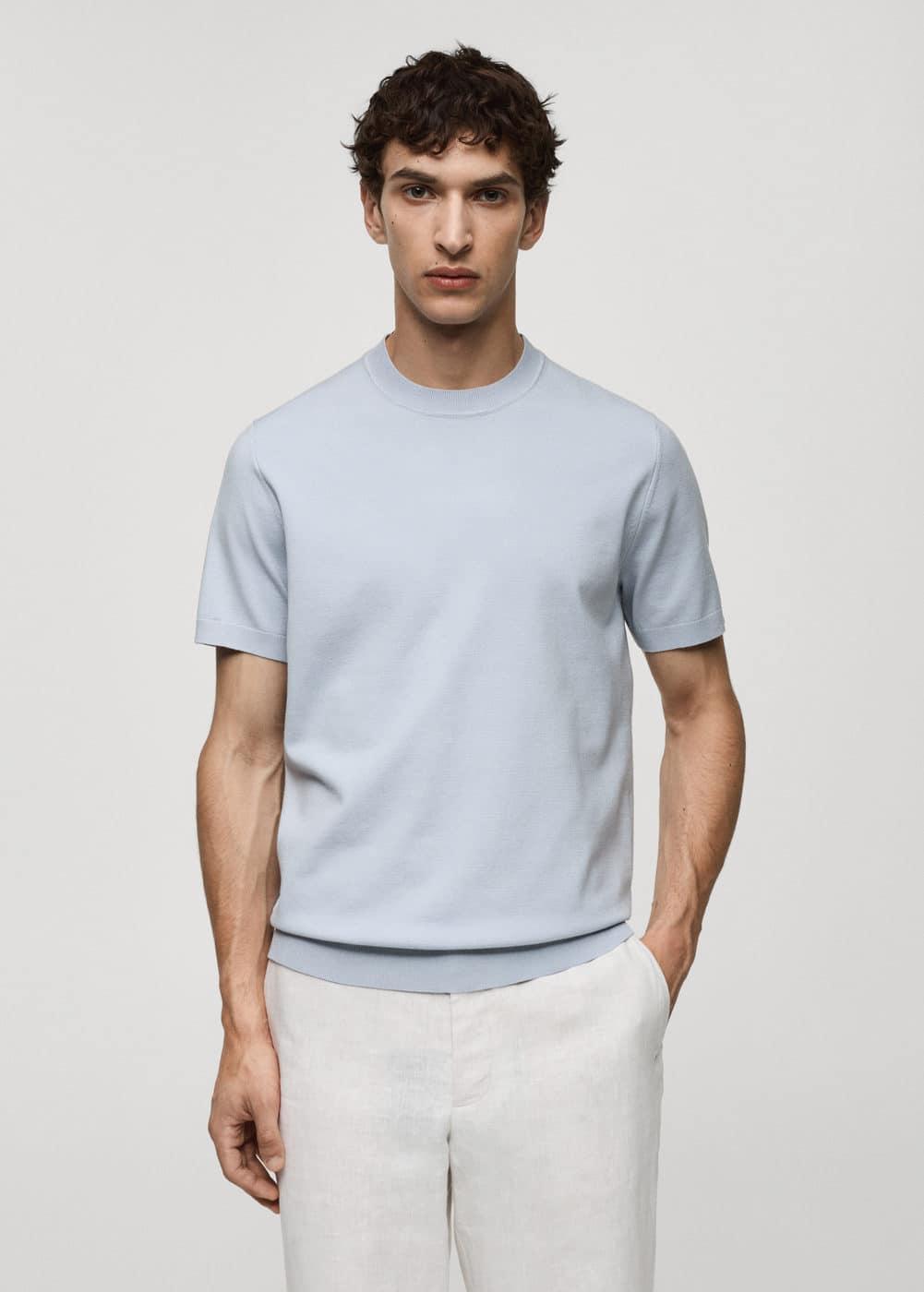 MANGO MAN - Fine-knit T-shirt sky blueMen Product Image