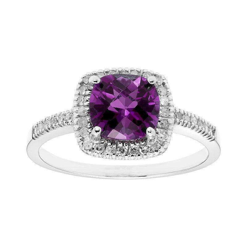 10K Gold & 1/5 Carat T.W. Diamond Amethyst Ring, Womens White Product Image