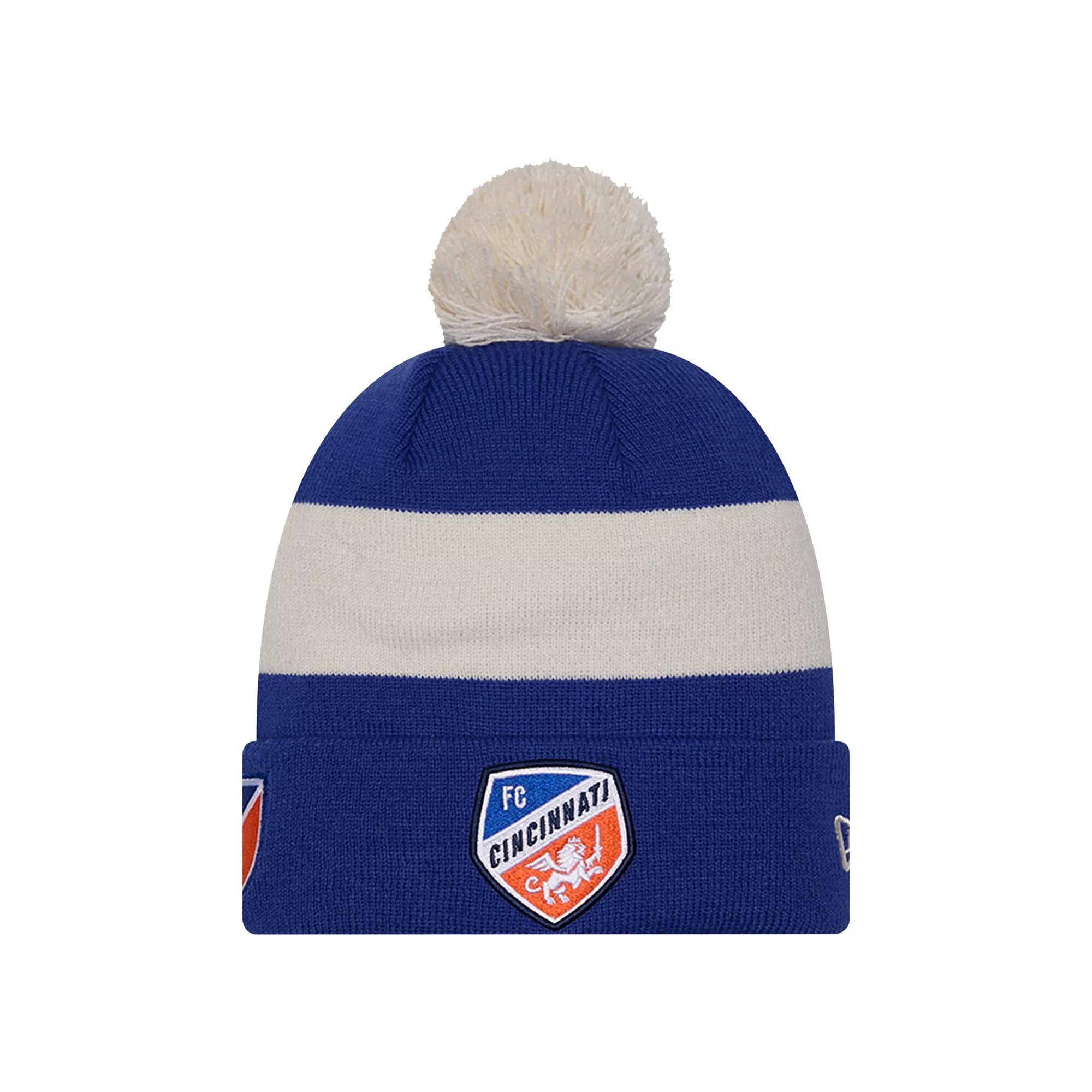 Mens New Era Blue FC Cincinnati 2024 Kick Off Collection Cuffed Knit Hat with Pom Product Image