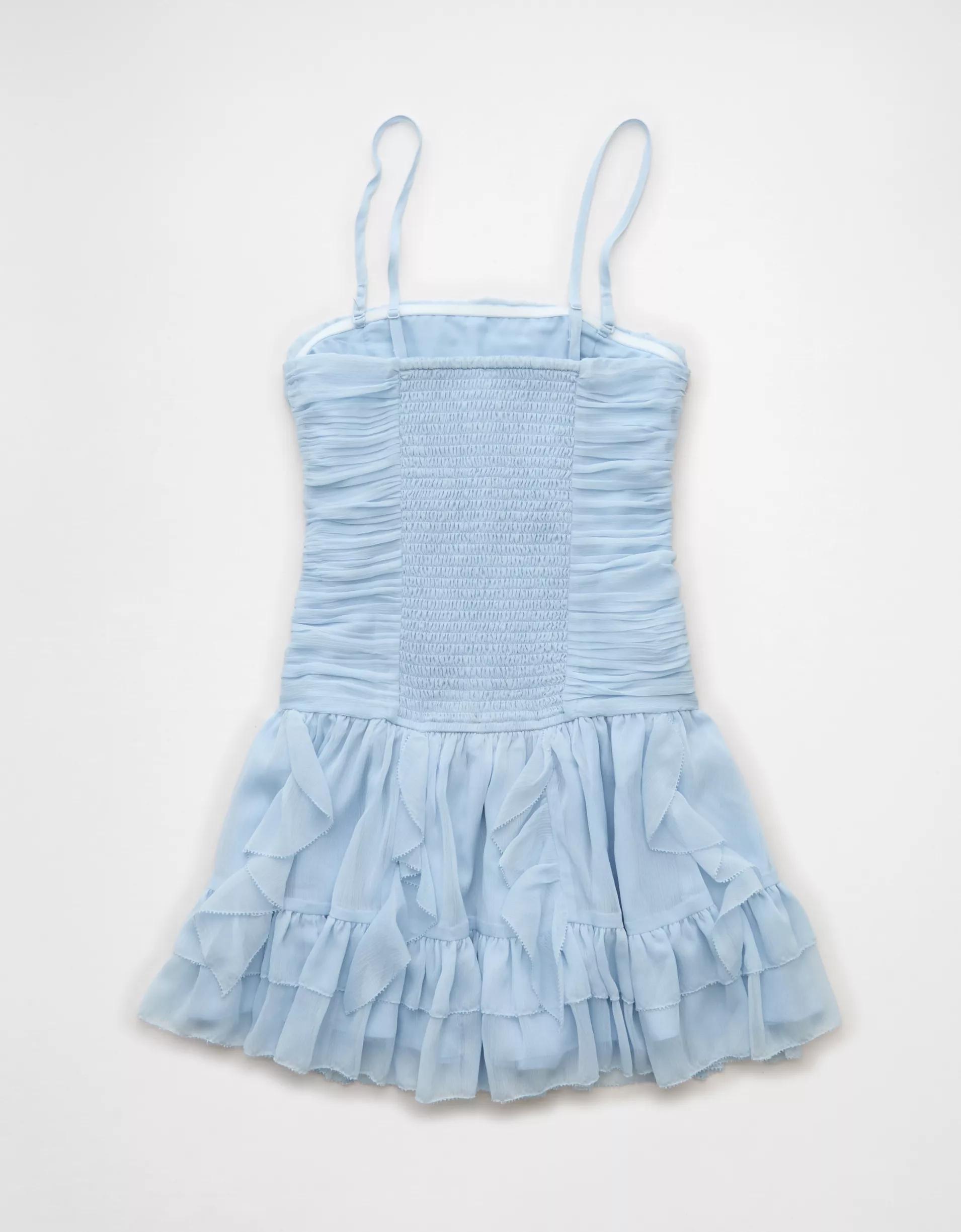 AE Strapless Drop Waist Ruffle Mini Dress Product Image