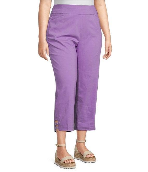 Allison Daley Plus Size Embellished Hem Pull-On Straight Leg Cropped Pants Product Image