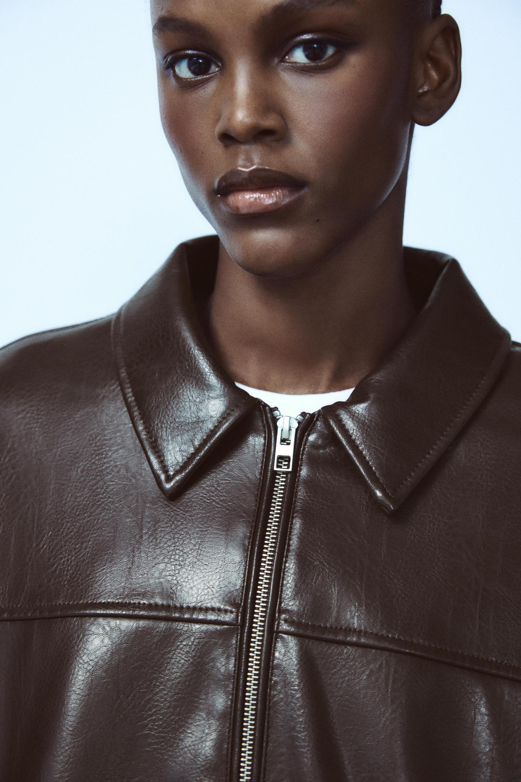 FAUX LEATHER BOMBER JACKET Product Image