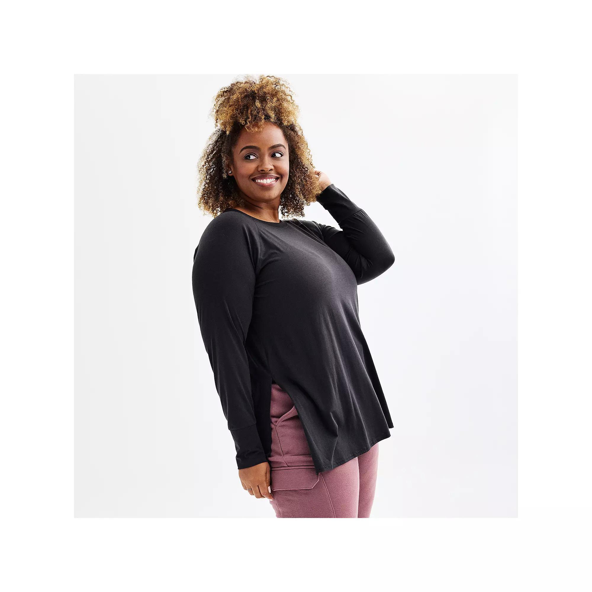 Plus Size Tek Gear® Long Sleeve Tunic Tee, Women's, Size: 3XL, Mineral Black Product Image