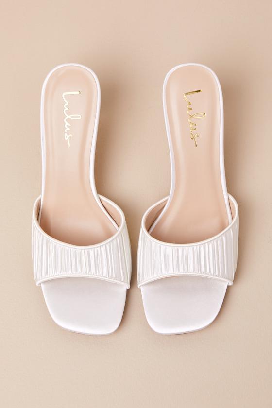 Rheta White Satin High Heel Slide Sandals Product Image