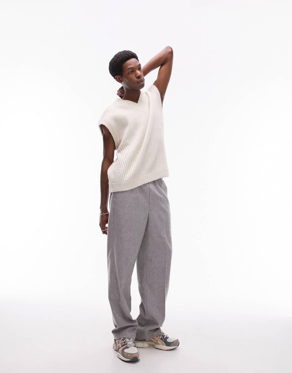 Topman wide leg wool mix elastic waistband pants Product Image