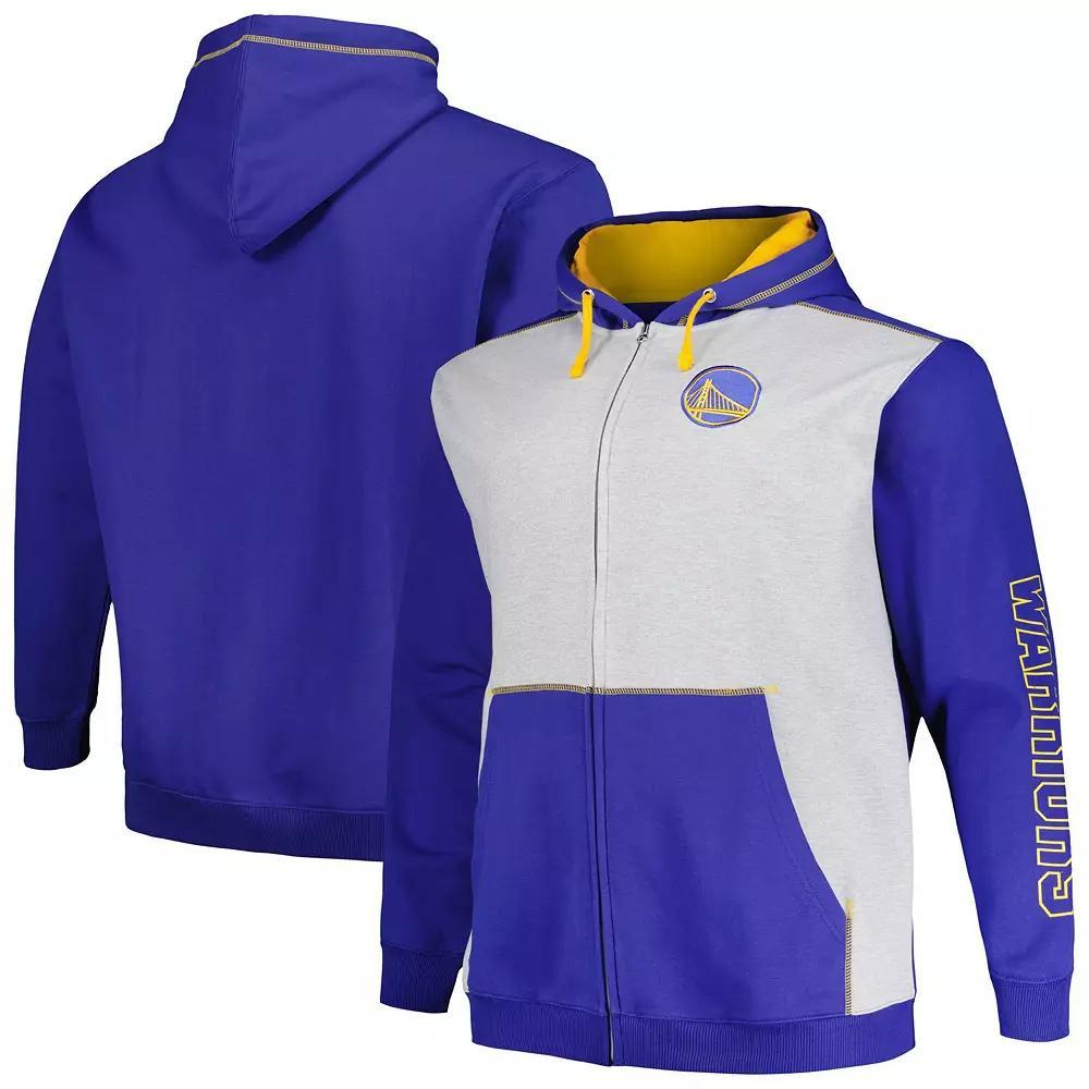 Men's Fanatics Branded Royal/Heather Gray Golden State Warriors Big & Tall Contrast Pieced Stitched Full-Zip Hoodie, Size: XLT, Blue Product Image