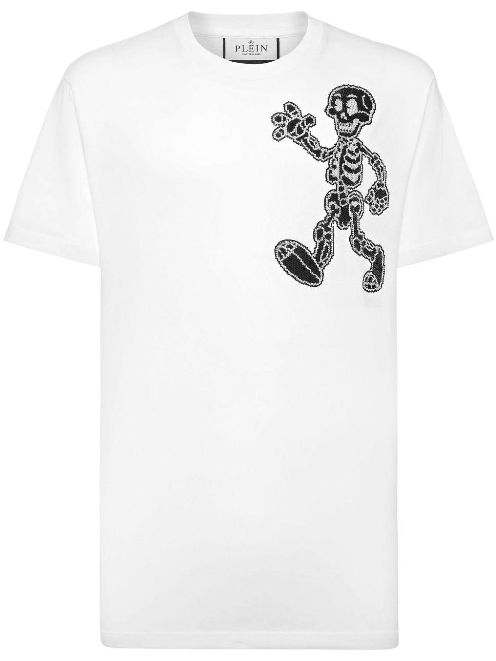 PHILIPP PLEIN Skeleton Cotton T-shirt In Weiss Product Image