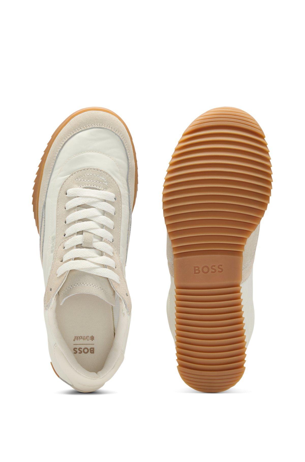 Low-top trainers in fabric and suede Product Image