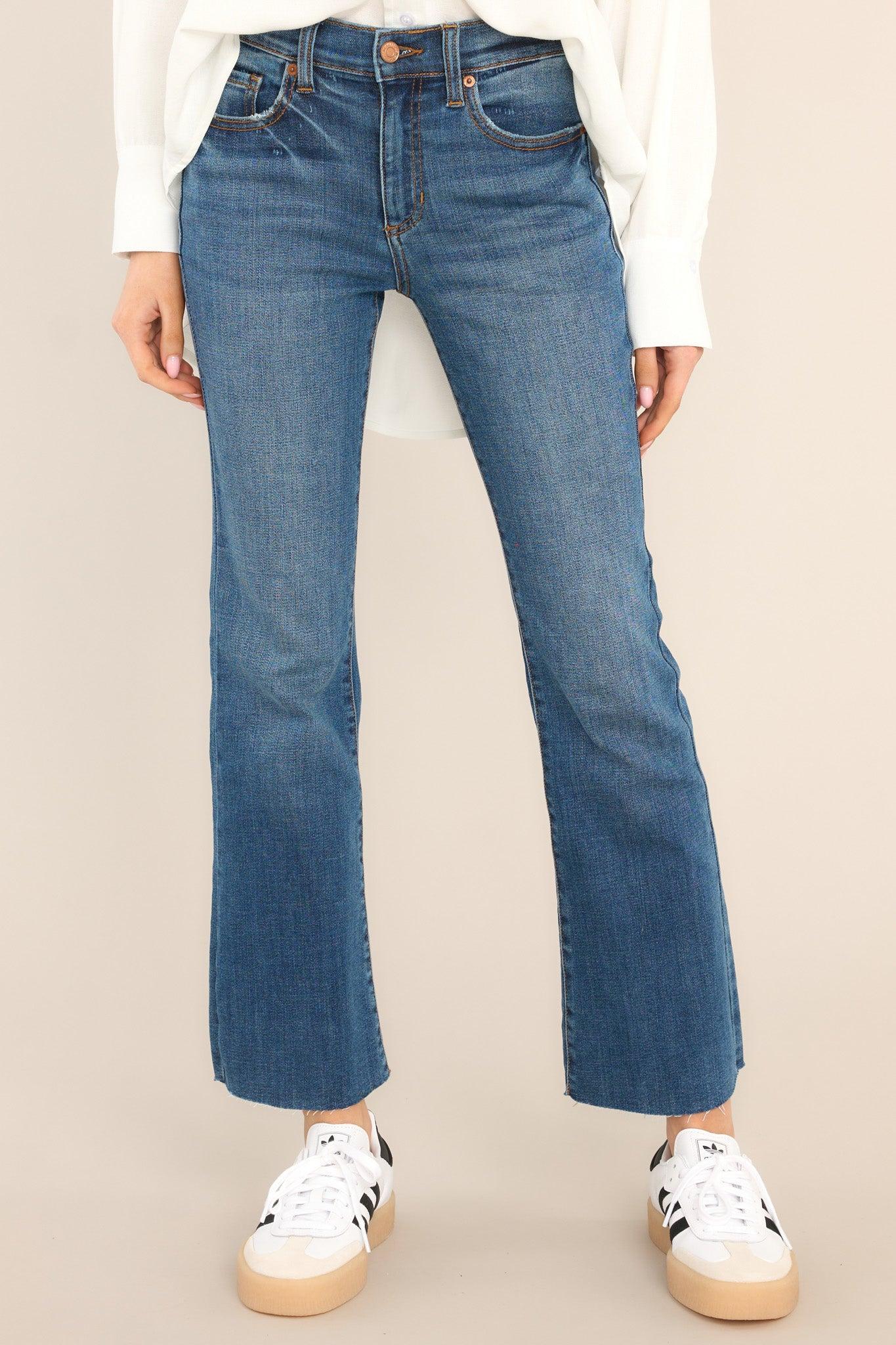 The Fun Side Medium Wash Cropped Flare Jeans Blue Product Image