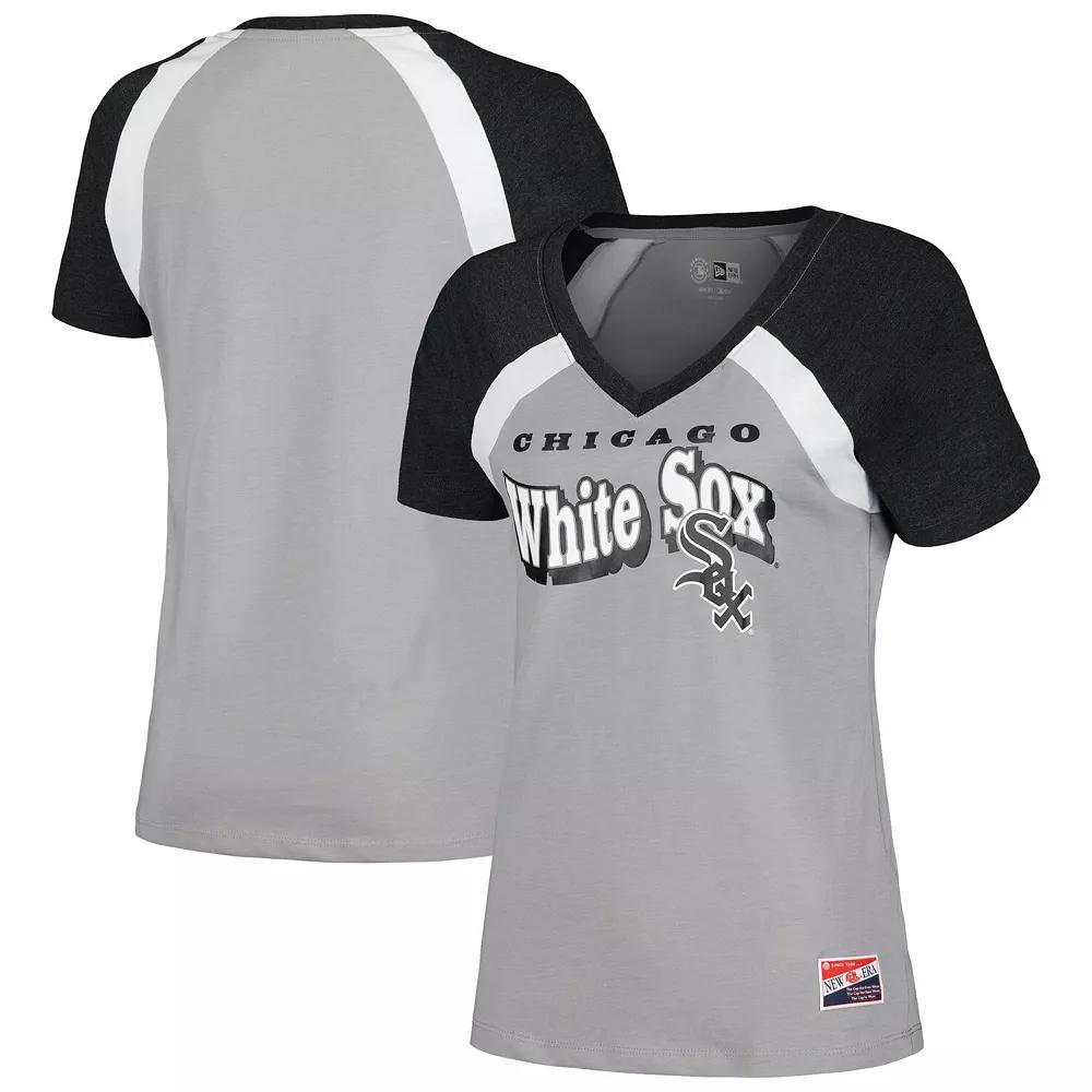 Women's New Era Gray Chicago White Sox Heathered Raglan V-Neck T-Shirt, Size: Large, Grey Product Image