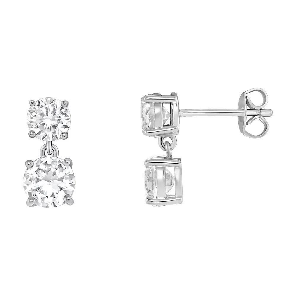 PRIMROSE Sterling Silver Double Round Cubic Zirconia Drop Earrings, Women's, Silver Tone Product Image