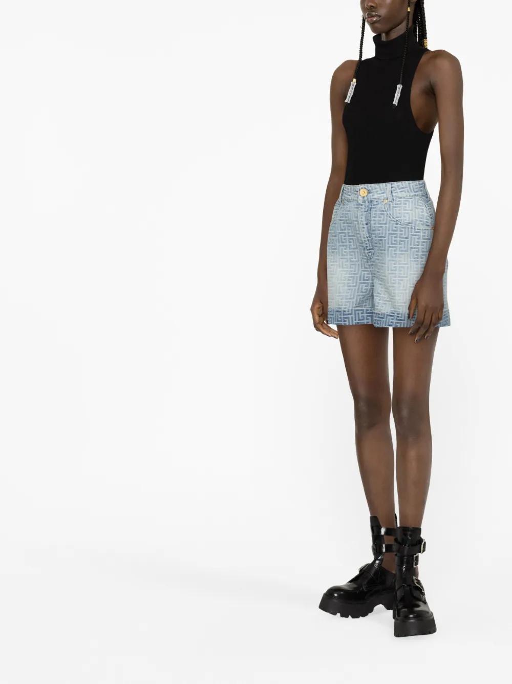 monogram-print cotton denim shorts Product Image