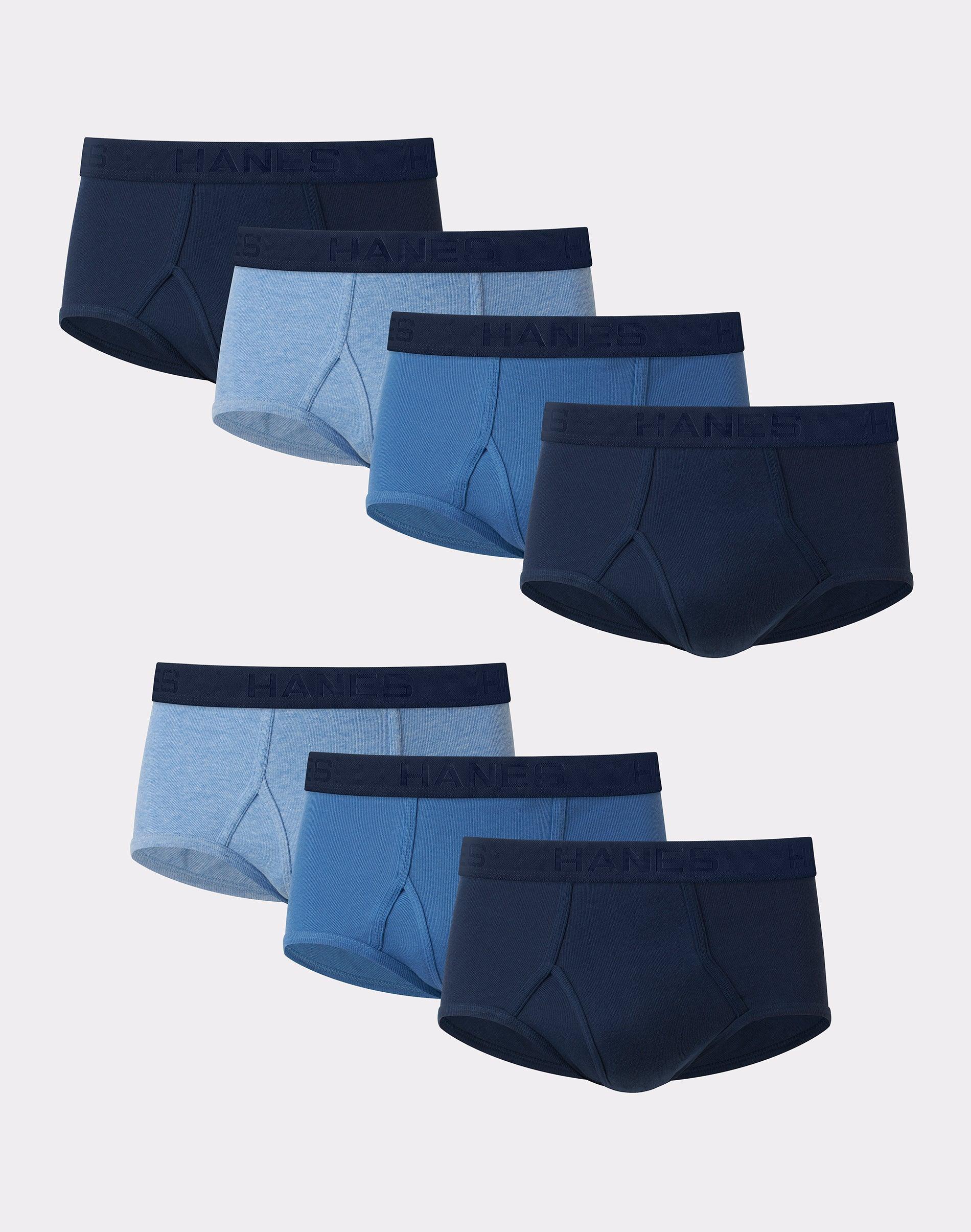 Hanes Ultimate Mens Brief Underwear Pack, Full-Rise, Moisture-Wicking Cotton, Blue Assorted/White, 7-Pack L Product Image