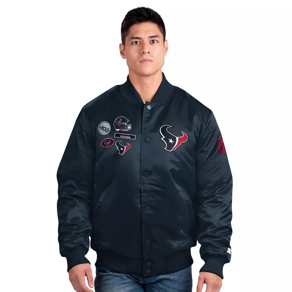Men's Starter Navy Houston Texans Exclusive Satin Full-Snap Varsity Jacket,  Product Image