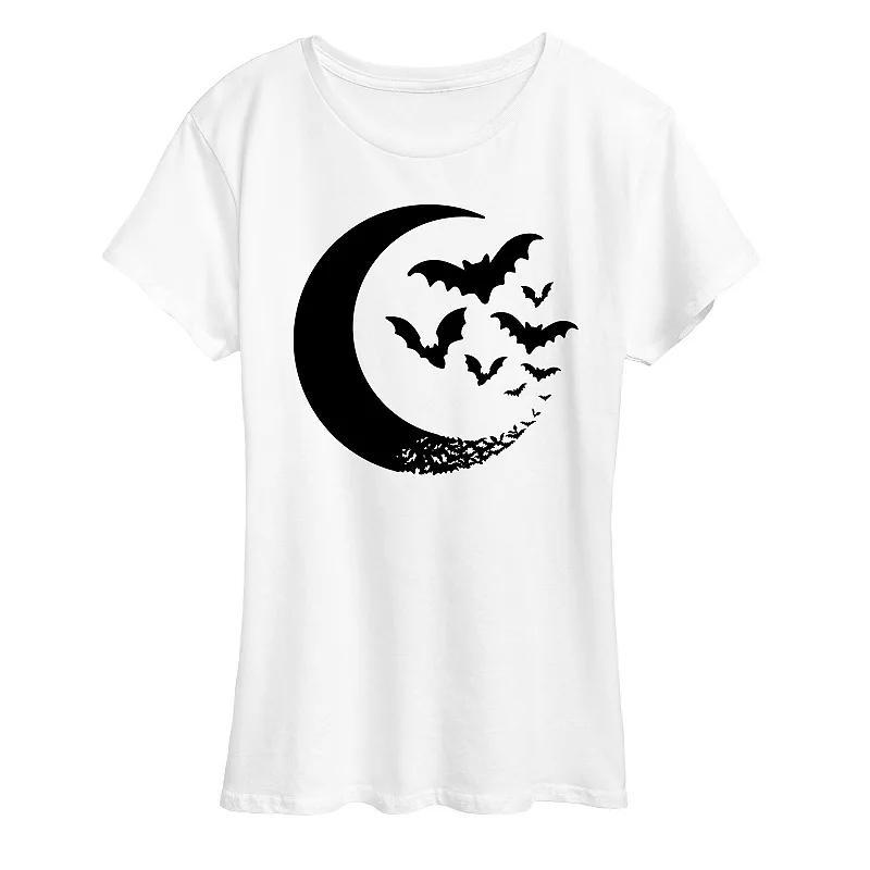 Women's Crescent Moon Bats Halloween Tee, Girl's, Size: XL, White Product Image