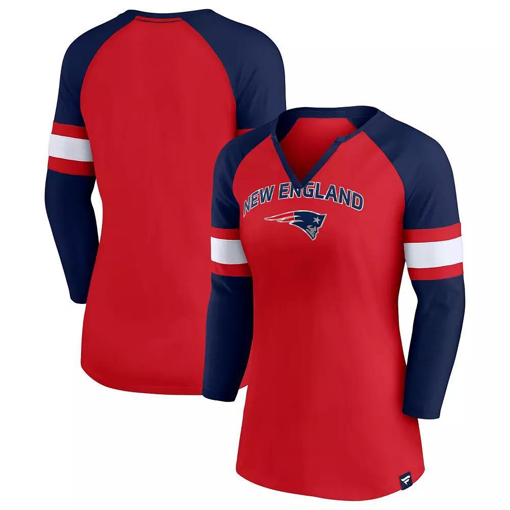 Women's Fanatics Branded Red/Navy New England Patriots Arch Raglan 3/4-Sleeve Notch Neck T-Shirt, Size: XL Product Image