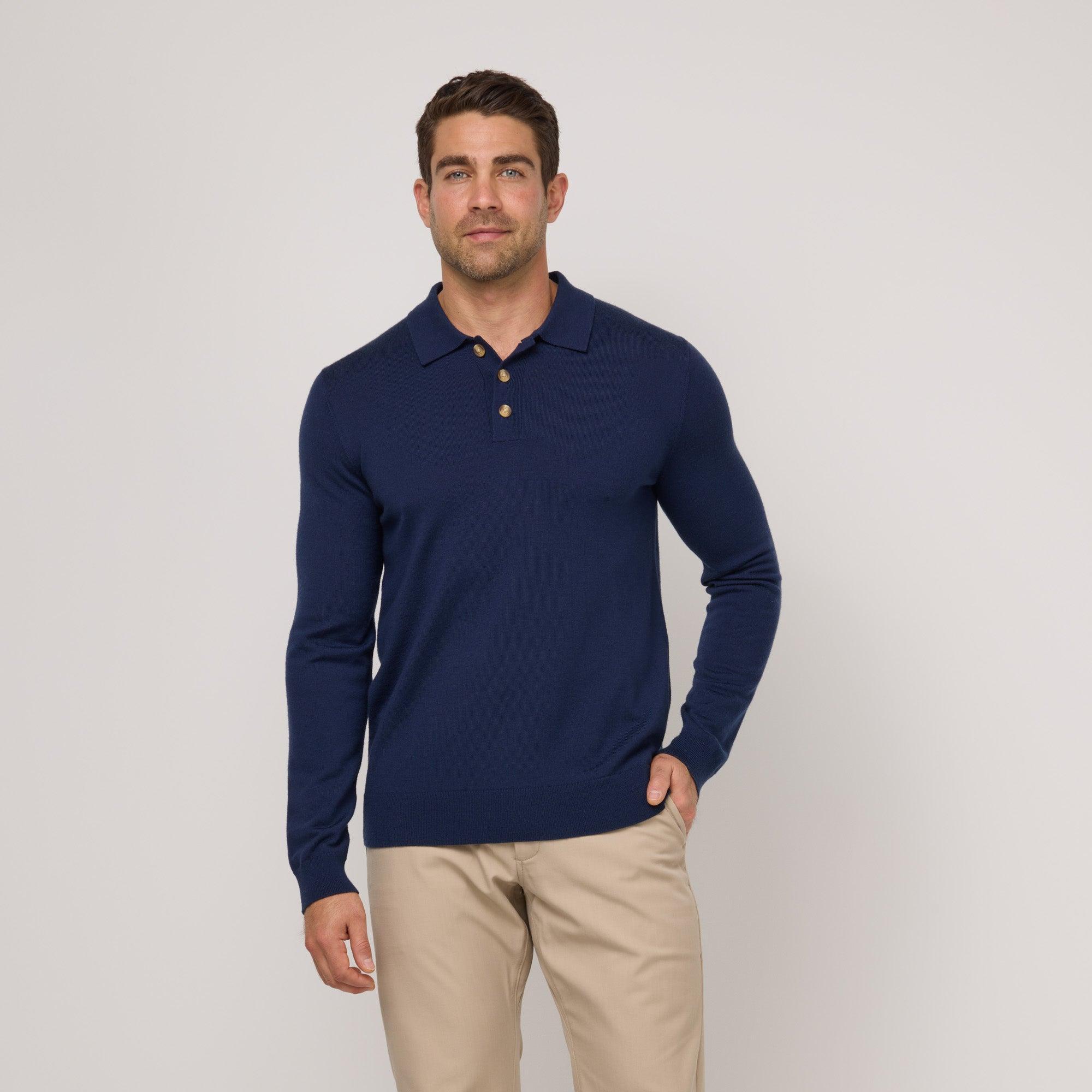 Merino Wool Long Sleeve Polo | Navy Product Image