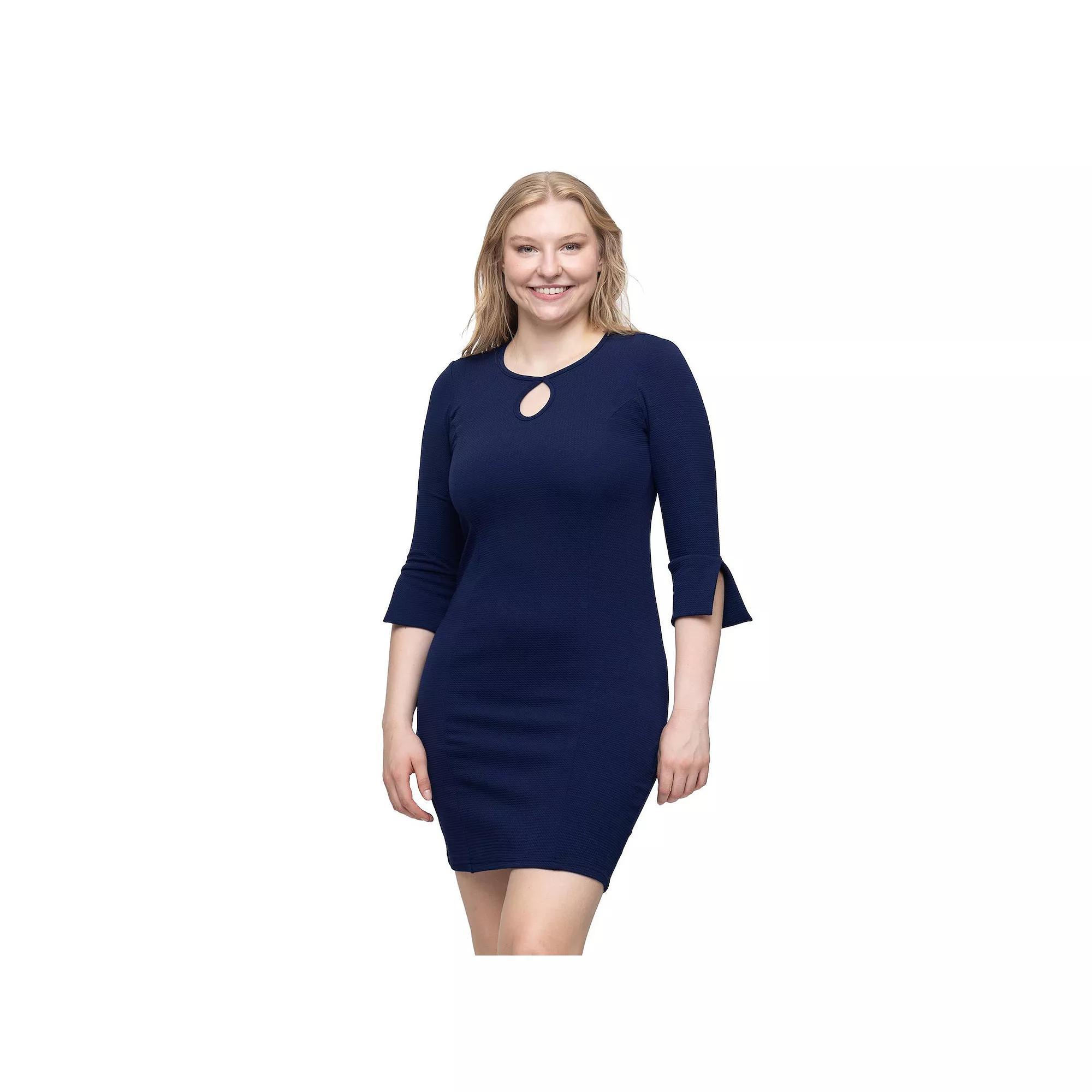 Women's 24Seven Comfort Apparel Keyhole 3/4-Sleeve Mini Dress,  Product Image