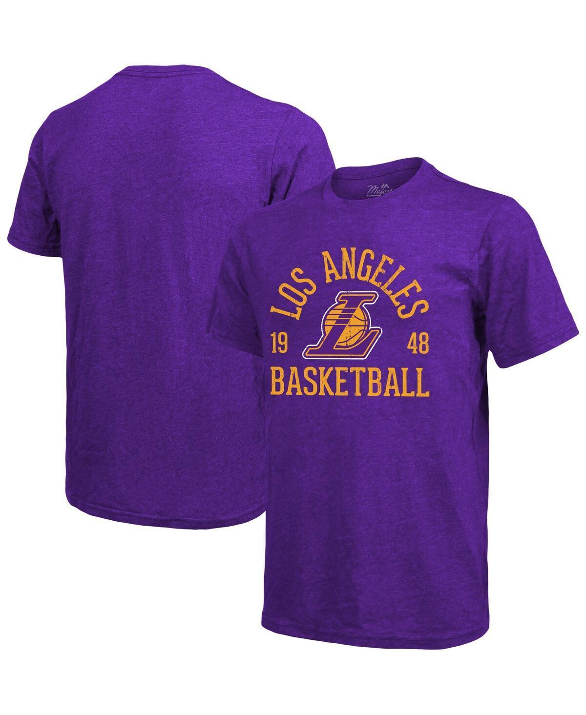 Men's Majestic Threads Heathered Purple Los Angeles Lakers Ball Hog Logo Tri-Blend T-Shirt, Size: Medium Product Image