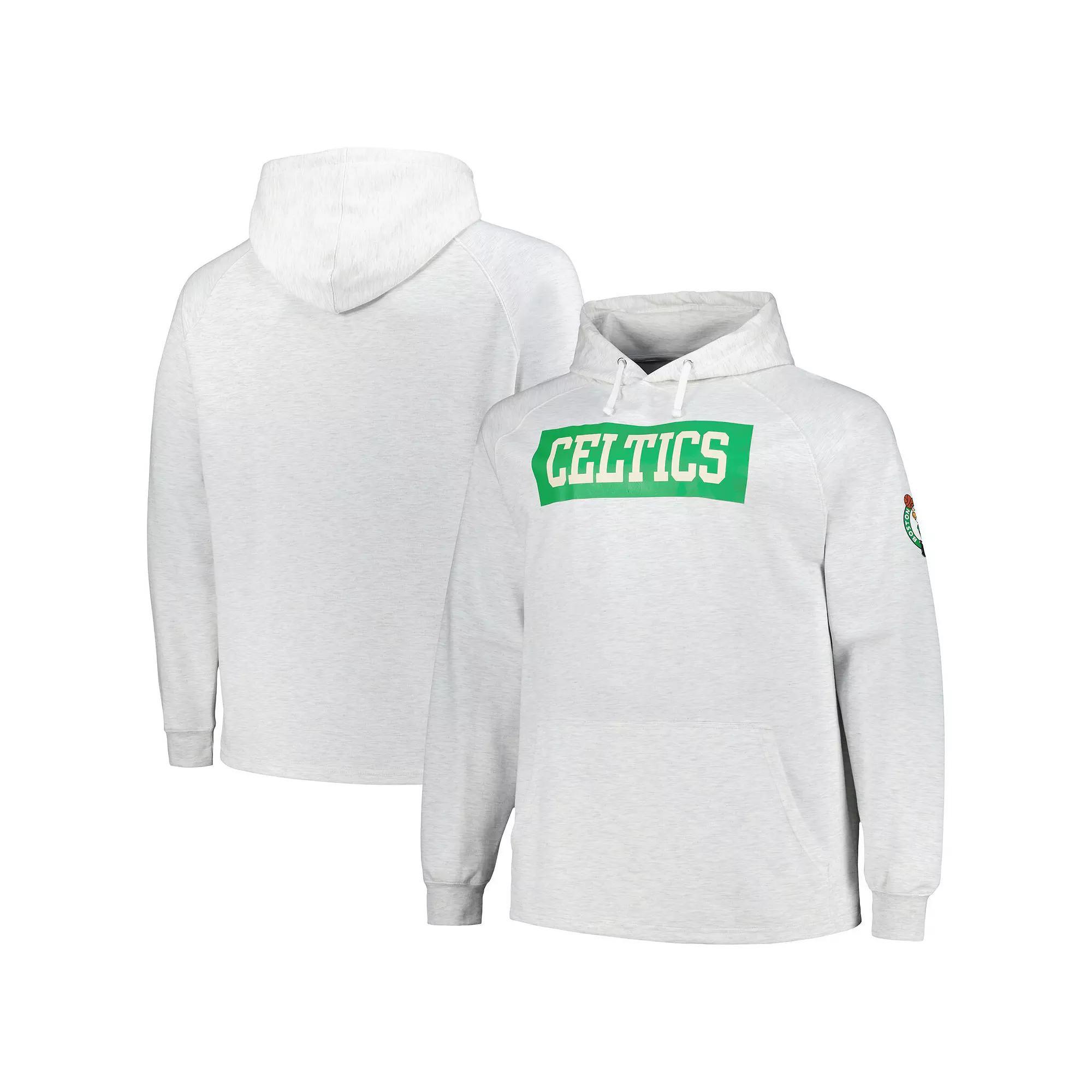 Men's Fanatics Ash Boston Celtics Big & Tall Raglan Tri-Blend Pullover Hoodie,  Product Image