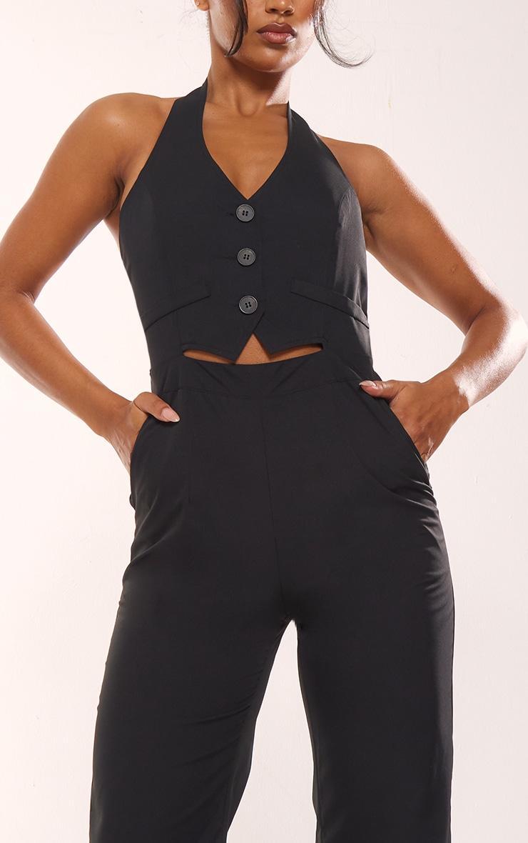 Black Halterneck Tailored Vest Jumpsuit Product Image