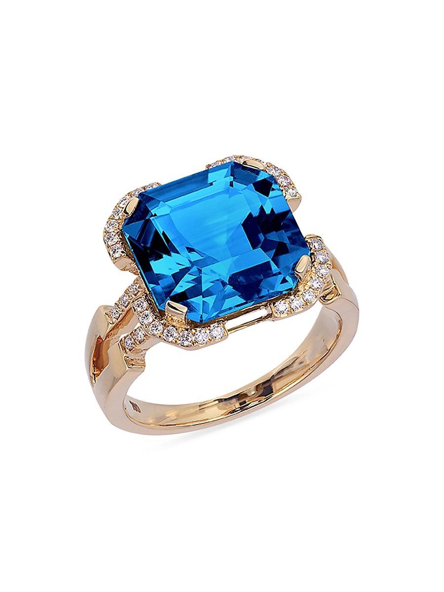 Womens Gossip 18K Gold, Diamond & Blue Topaz Cocktail Ring Product Image