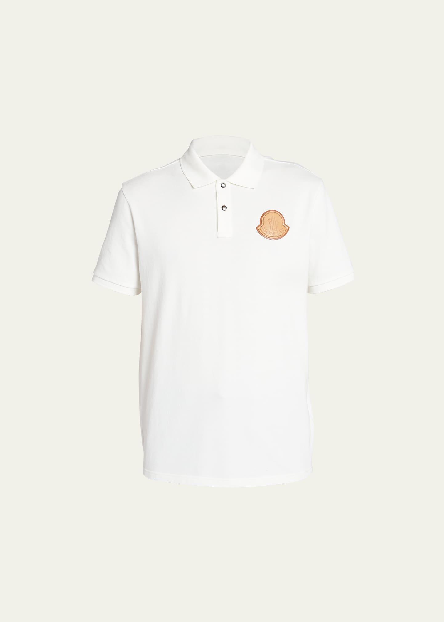 Mens Solid Leather Patch Polo Shirt Product Image