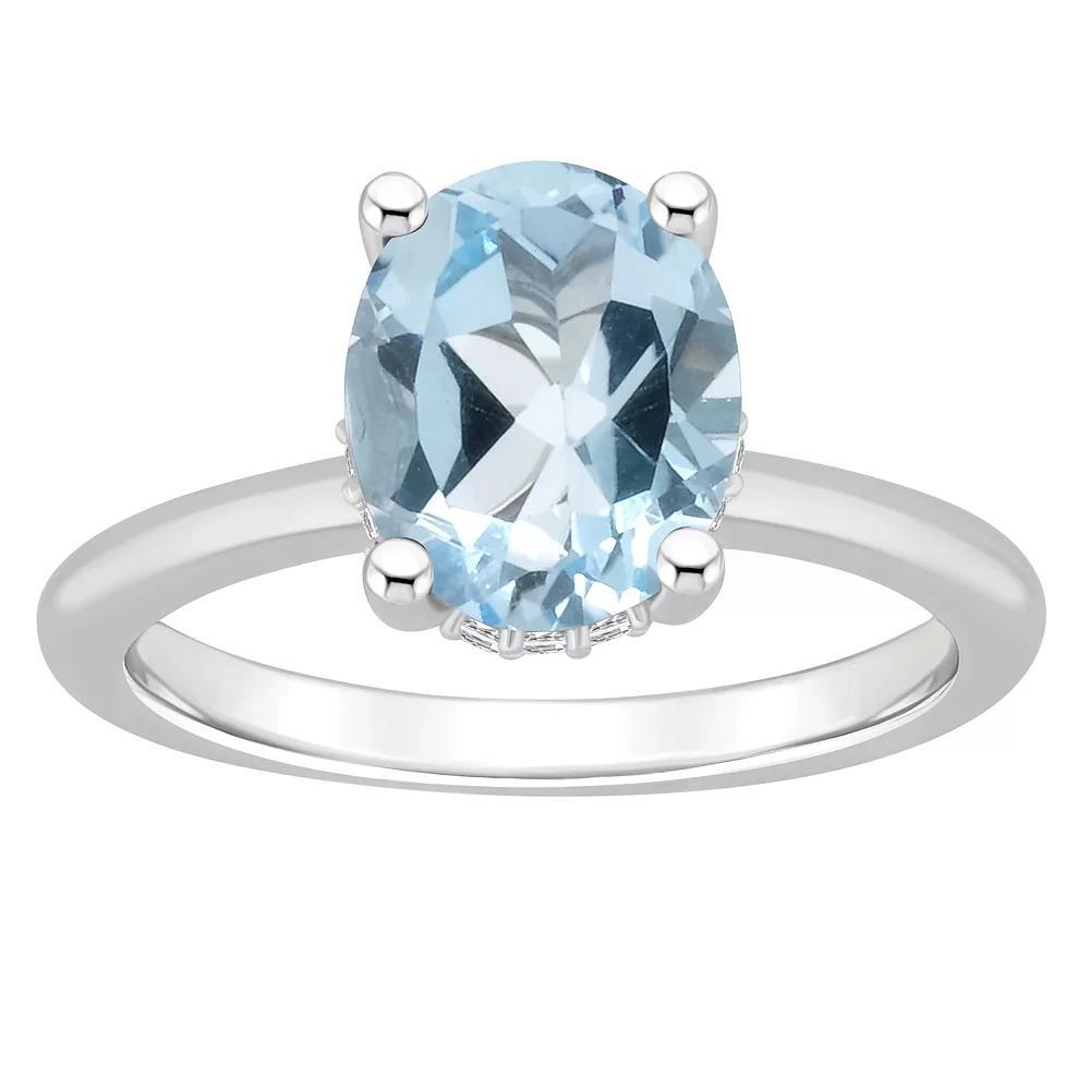 Alyson Layne Sterling Silver 10 mm x 8 mm Oval Gemstone & Diamond Accent Ring, Women's, Size: 7, Blue Topaz Product Image