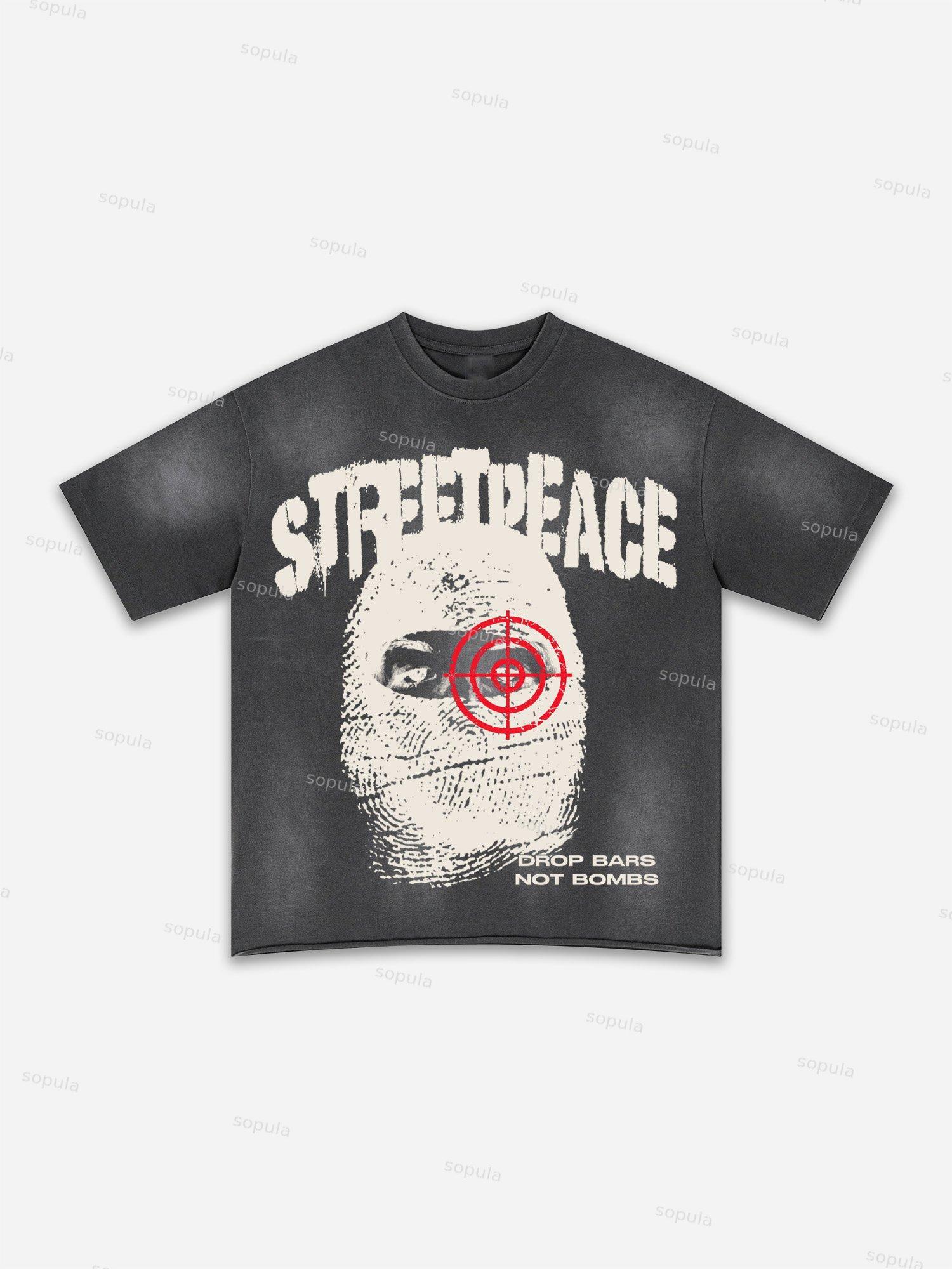 Authentic Abstract Portrait Print Washed T-shirt Product Image