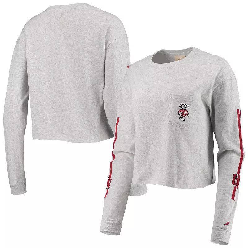 Women's League Collegiate Wear Heathered Gray Wisconsin Badgers Clothesline Cotton Midi Crop Long Sleeve T-Shirt, Size: XL, Grey Product Image