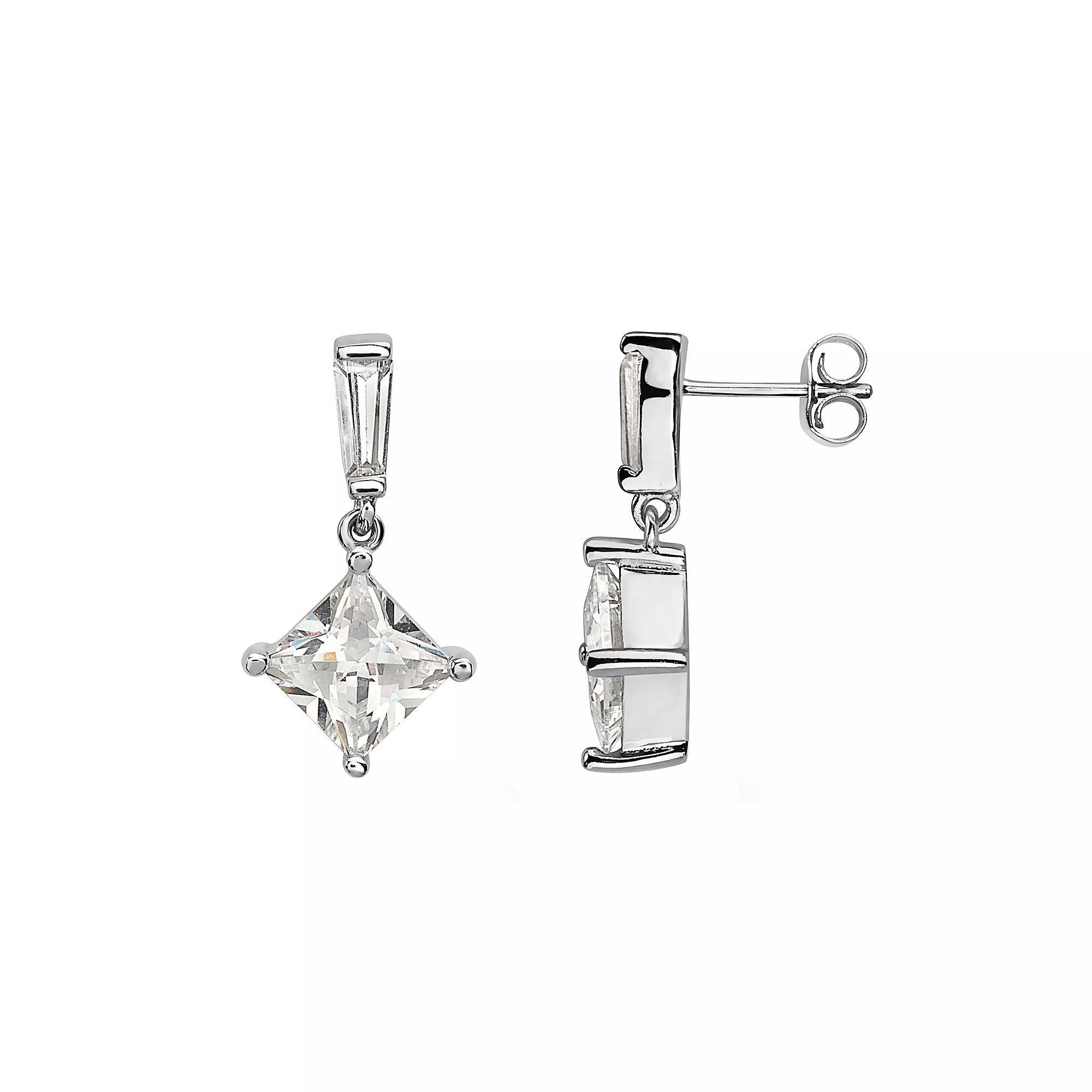 Sterling Silver Square Cubic Zirconia Drop Earrings, Womens Product Image