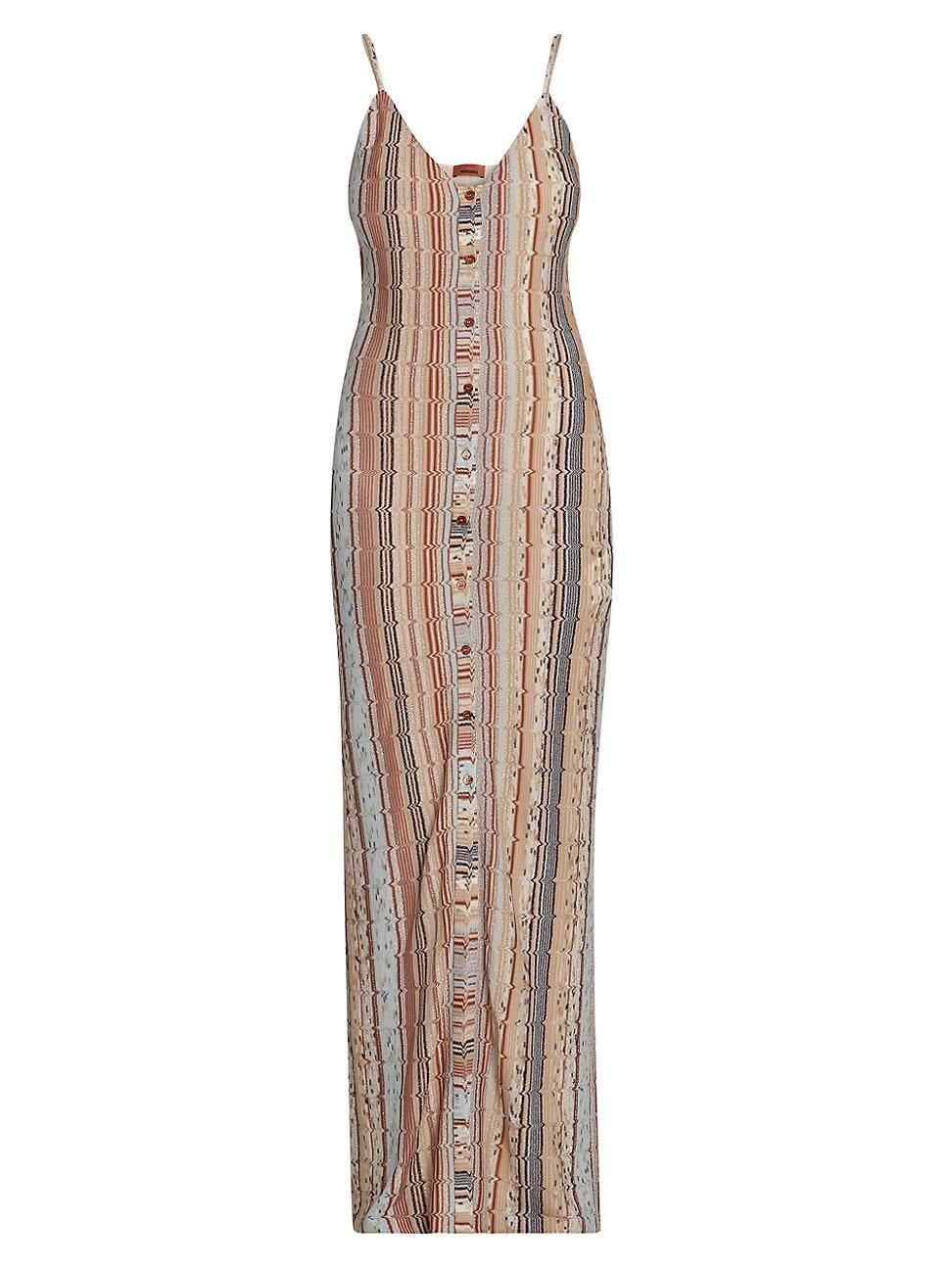 Womens Metallic Knit Button-Front Maxi Dress Product Image