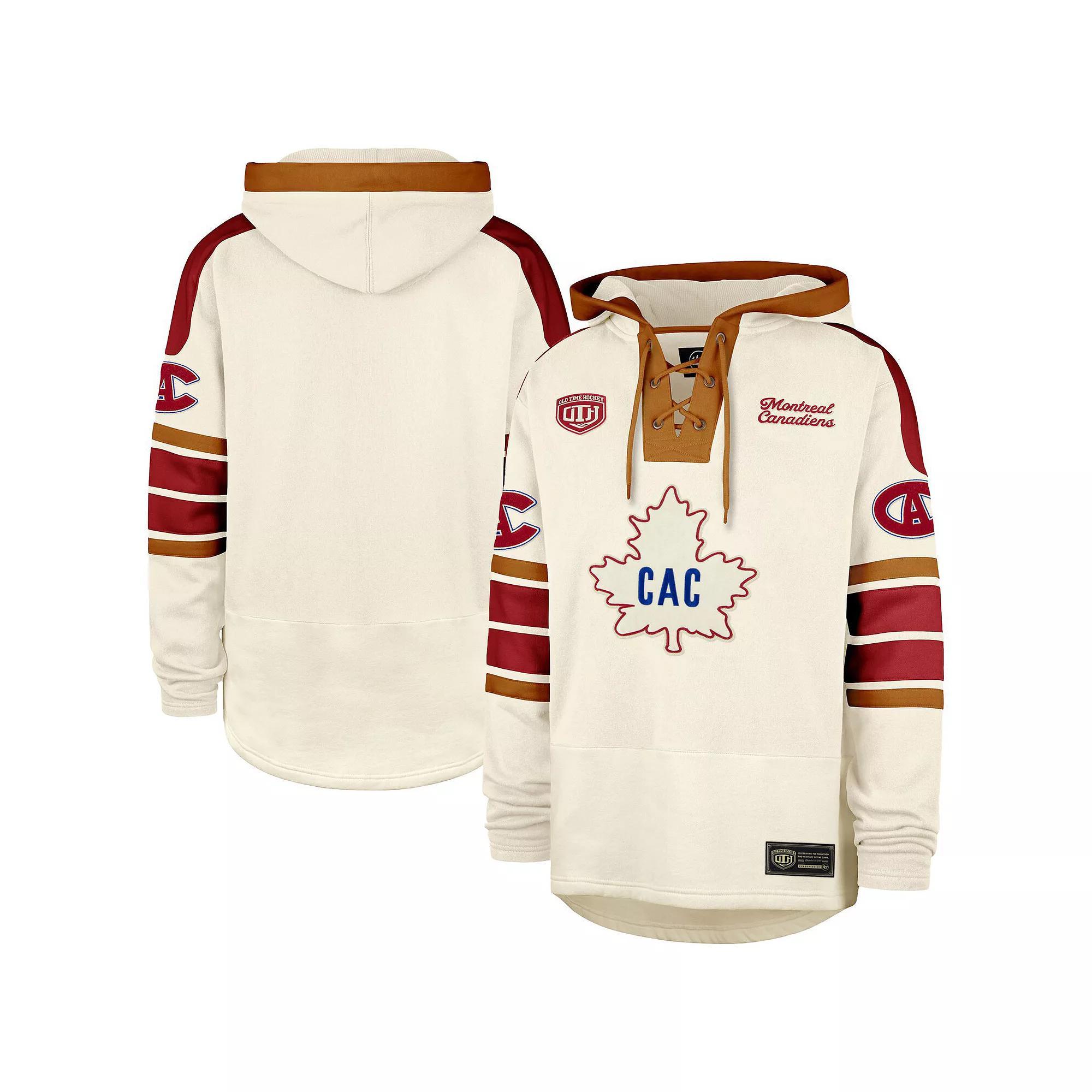 Men's '47 Cream Montreal Canadiens Blue Line Heritage Lacer Pullover Hoodie,  Product Image