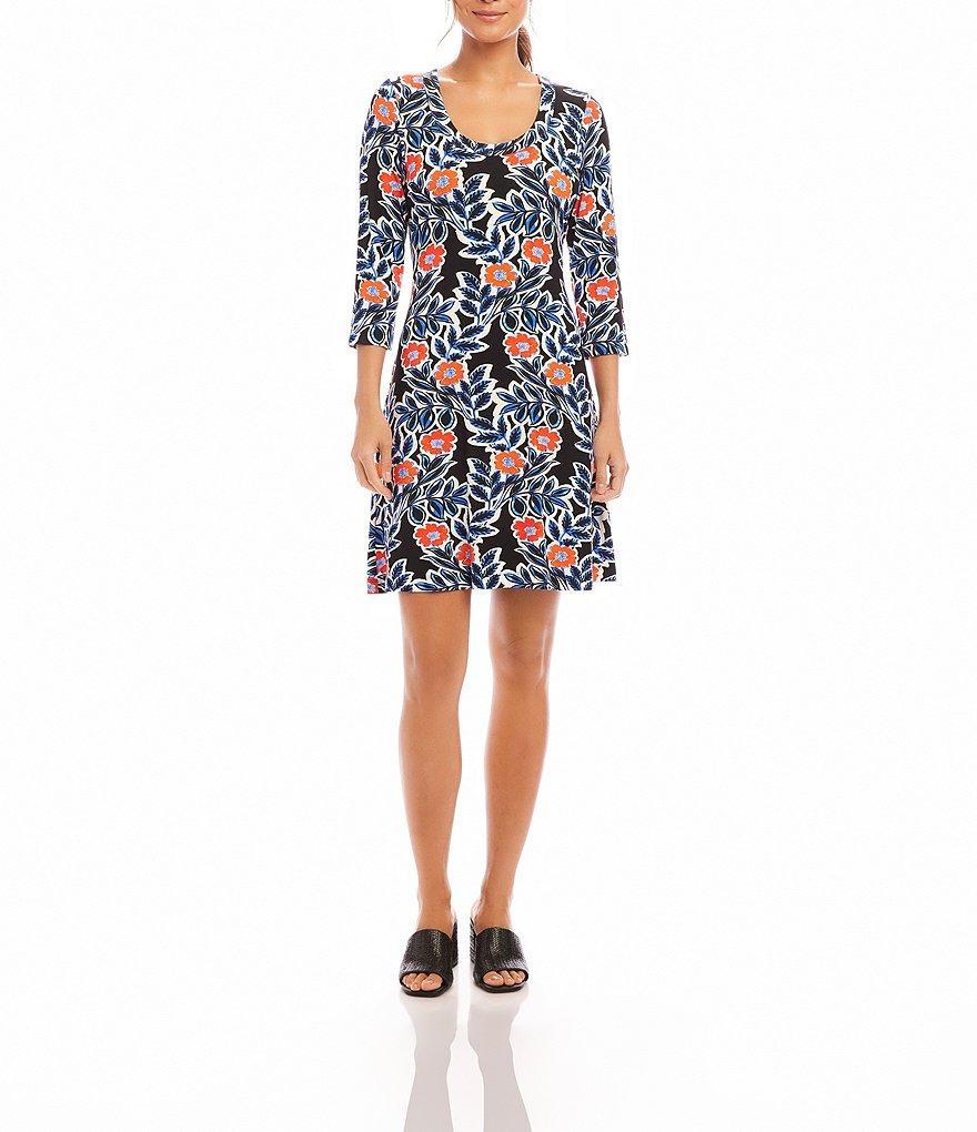 Karen Kane Poppy Print Scoop Neck 3/4 Sleeve A-Line Dress Product Image