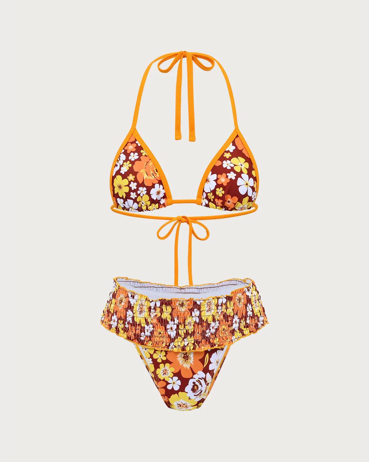 Orange Knitted Printed Bikini Set Product Image