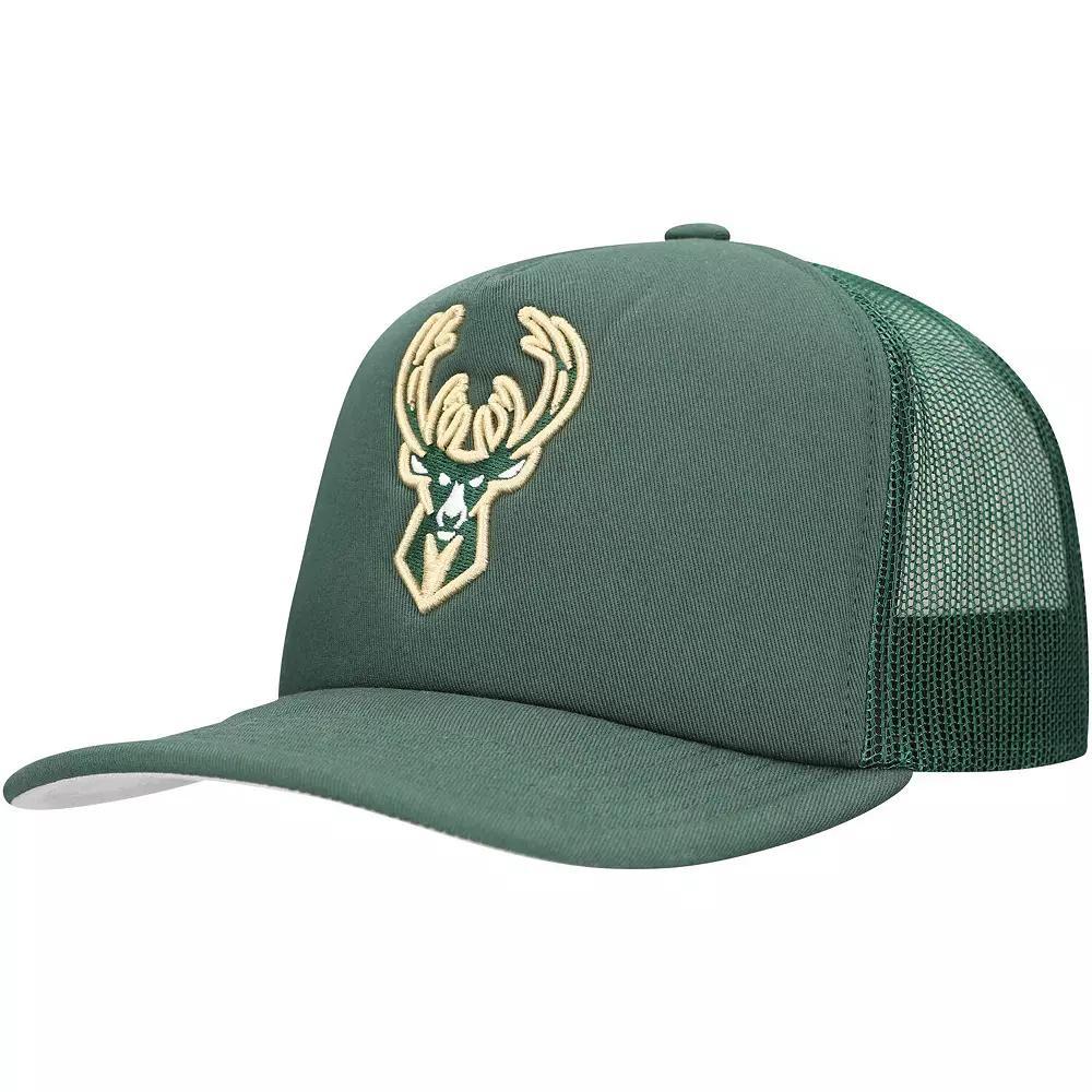 Men's Mitchell & Ness Hunter Green Milwaukee Bucks Core Evergreen OTC Trucker Adjustable Hat, Team Product Image