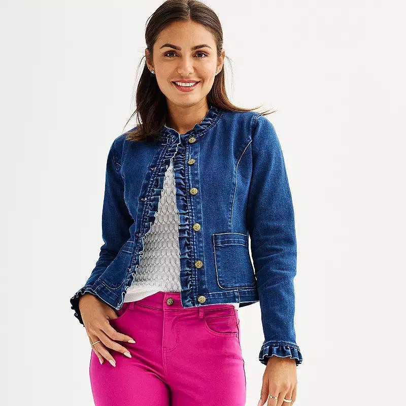 Women's Draper James Ruffle Denim Jacket, Size: XS, Dark Blue Product Image