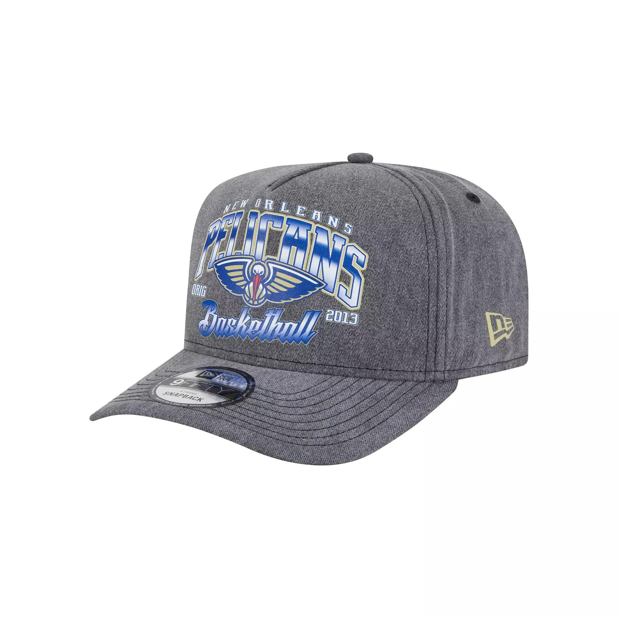 Men's New Era Charcoal New Orleans Pelicans Throwback Washed Pre-Curved 9FIFTY Snapback Hat Product Image
