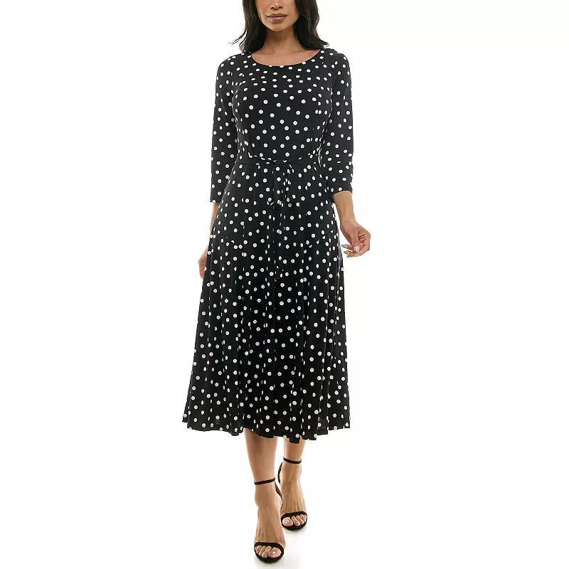 Women's Nina Leonard Belted 3/4 Sleeve Print Midi Dress, Size: Large, Gray Team Product Image