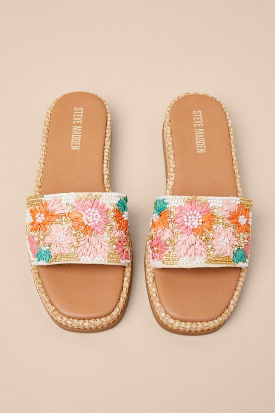 Boardwalk Floral Multi Embellished Flatform Slide Sandals Product Image