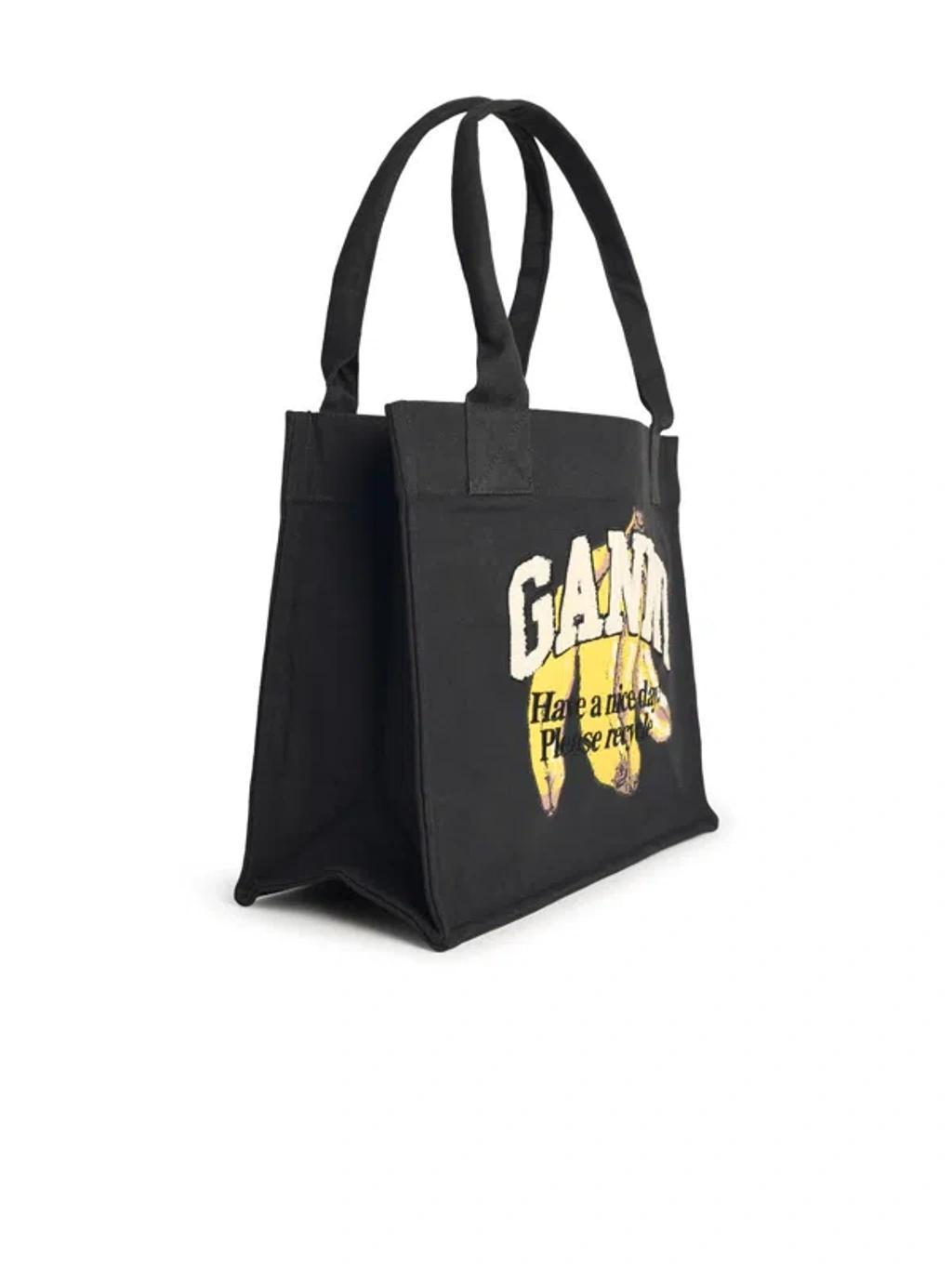 GANNI Banana Print Large Tote Bag In Black Product Image