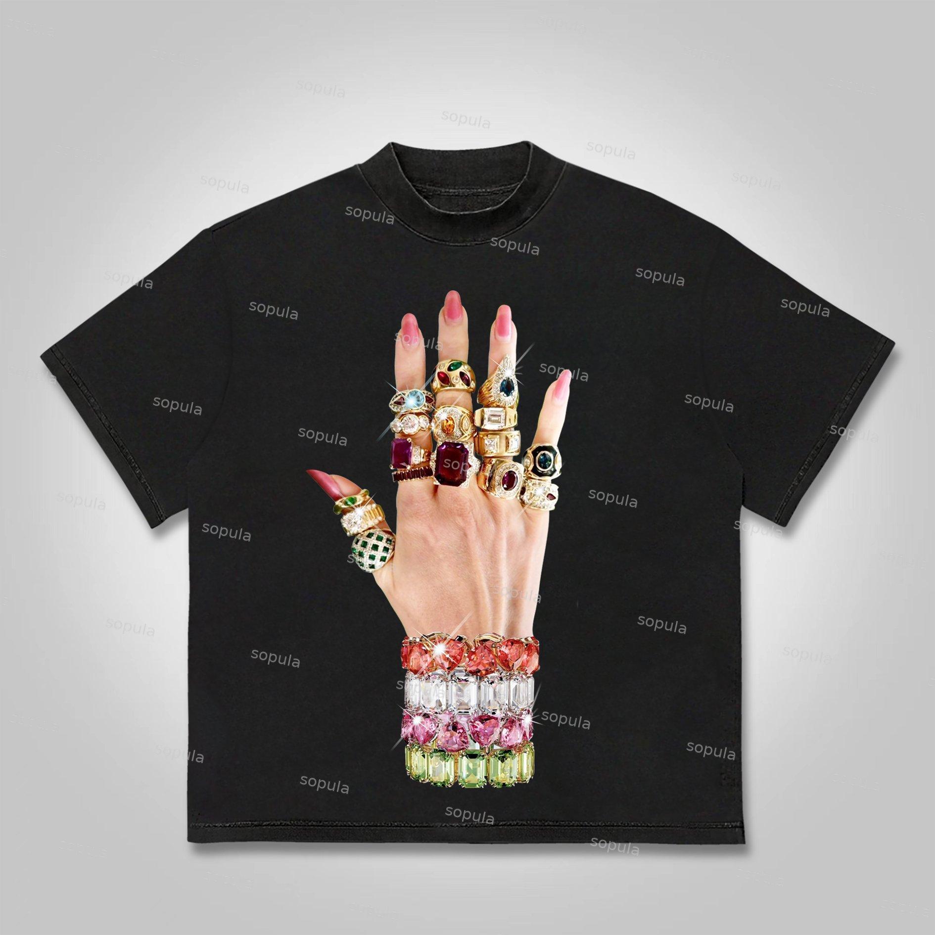 Sopula Colorful Art Bracelet And Ring Print Cotton T-shirt Product Image