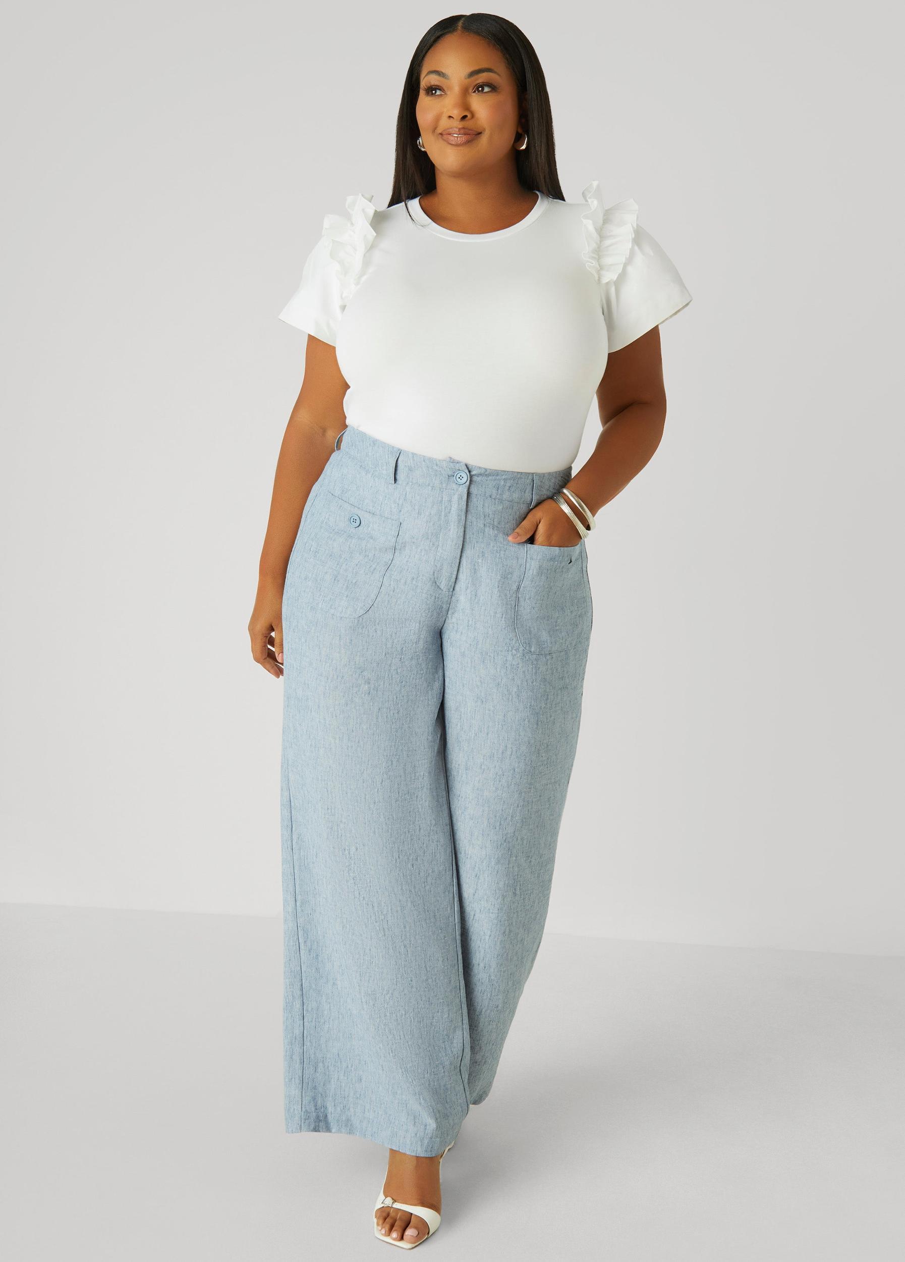 Patch Pocket Slub Wide Leg Pants Product Image