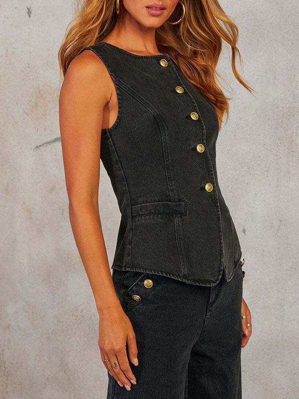 Sleeveless Split-Joint Round-Neck Vest Top Product Image